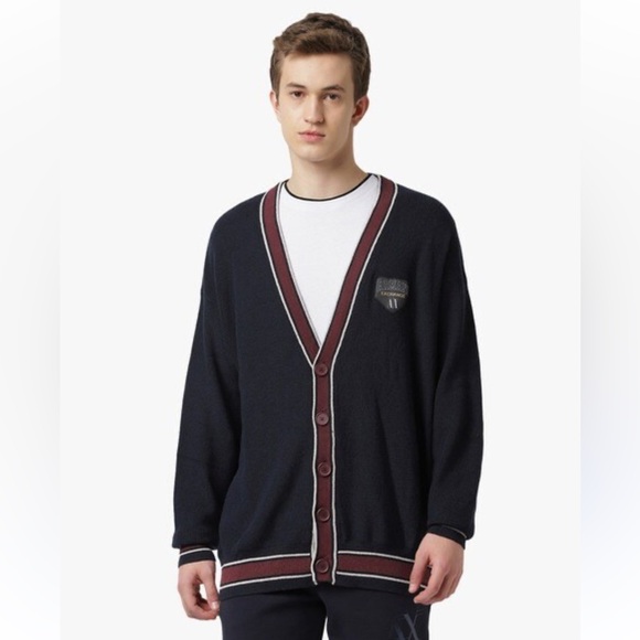 Armani Exchange Cardigan Men’s M Blue V-Neck Button Up Cotton/wool Blend $170 - Picture 2 of 16